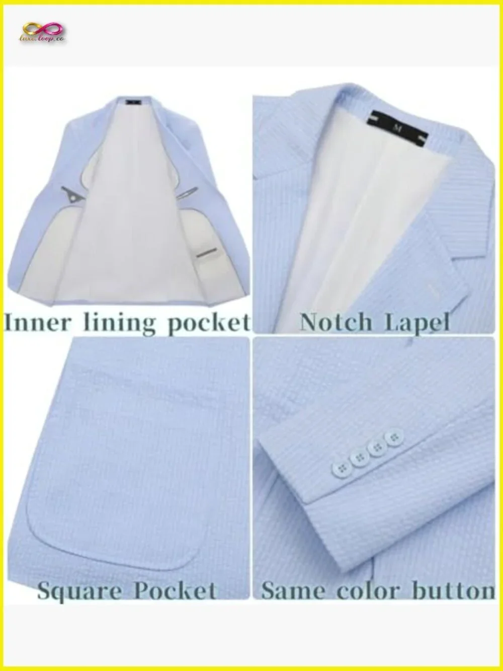 Seersucker Suit Slim Fit Formal Casual Wedding Business Navy Pin Stripe
